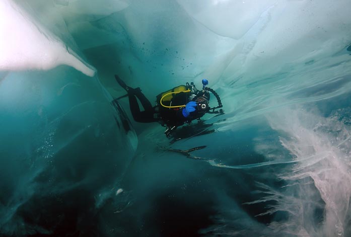 Underwater ice caves